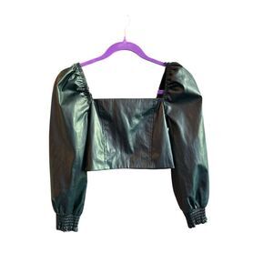 7 For All‎ Mankind Women's green Cropped Faux Leather Top XS